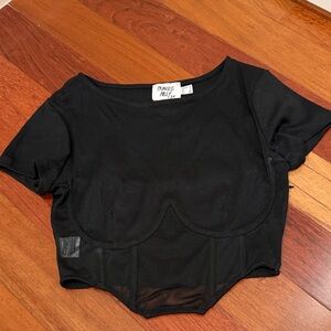 Princess Polly Black Ribbed Mesh Crop Top